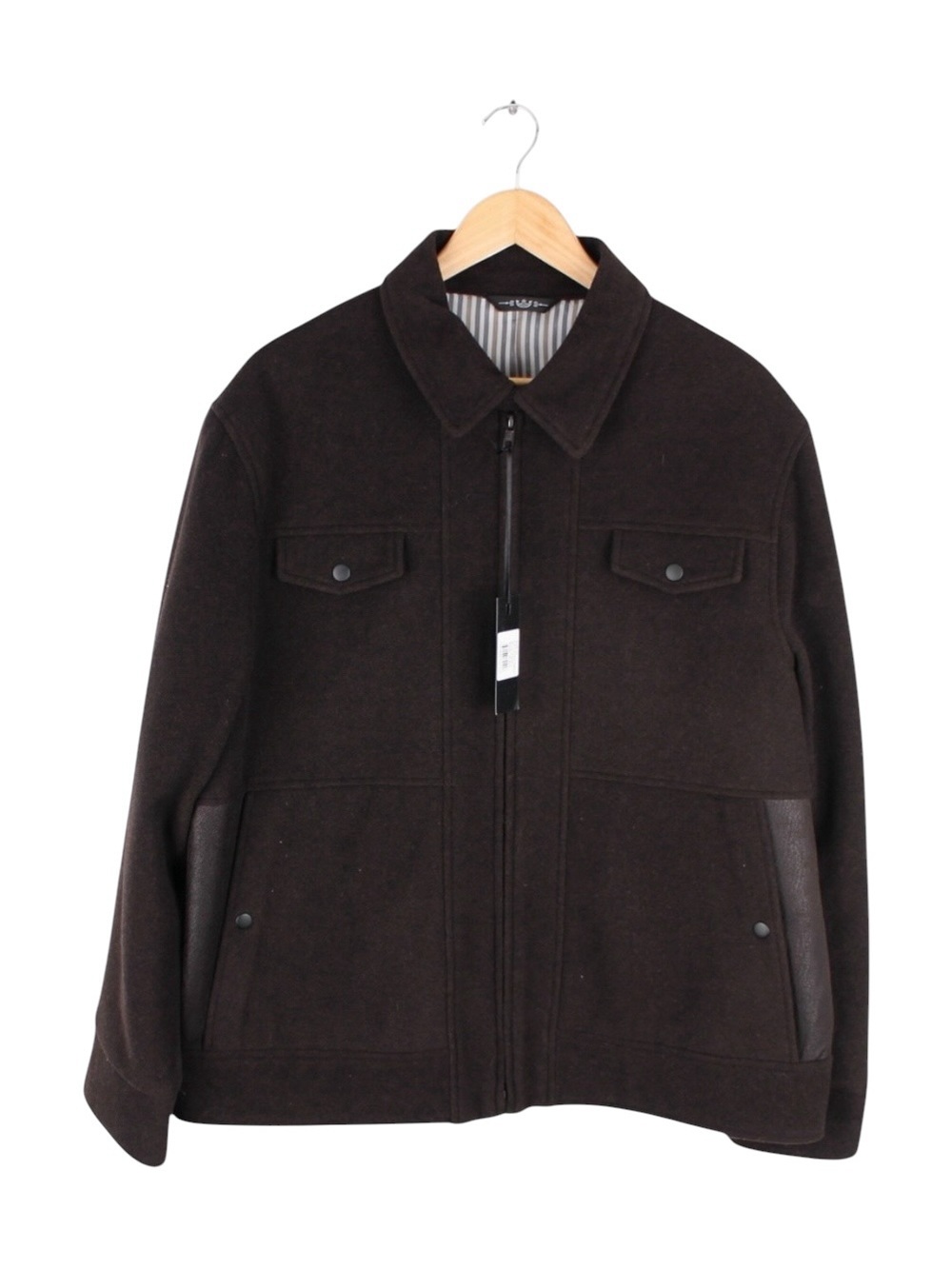 ENZO West End Wool Jacket Men's XL Dark Brown Italian Made‎ Zip Front Coat NWT